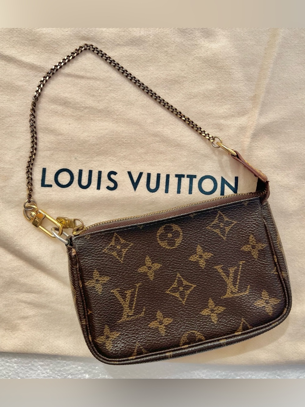 Louis Vuitton LV Accessories Mini Pochette Clutch Bag Brown Monogram M58009